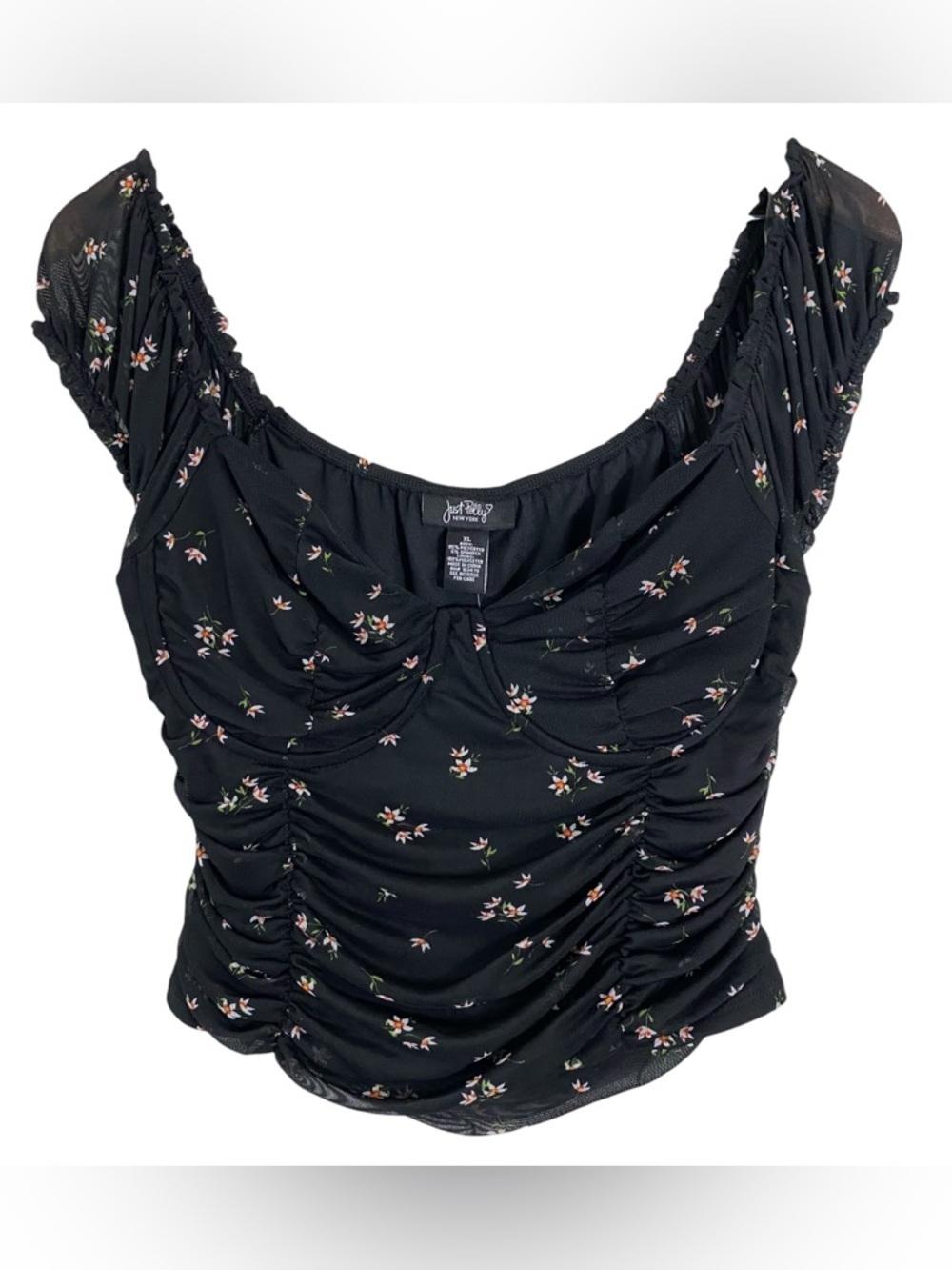 Just Polly Juniors Underwire Corset Crop Top Size XL Floral Cottagecore Ruched